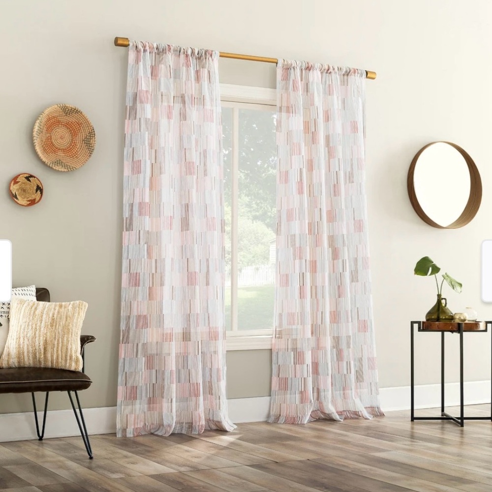No. 918 Colby Offset Stripes Sheer Rod Pocket Curtain Panel; 2 Single Panels - Picture 2 of 8